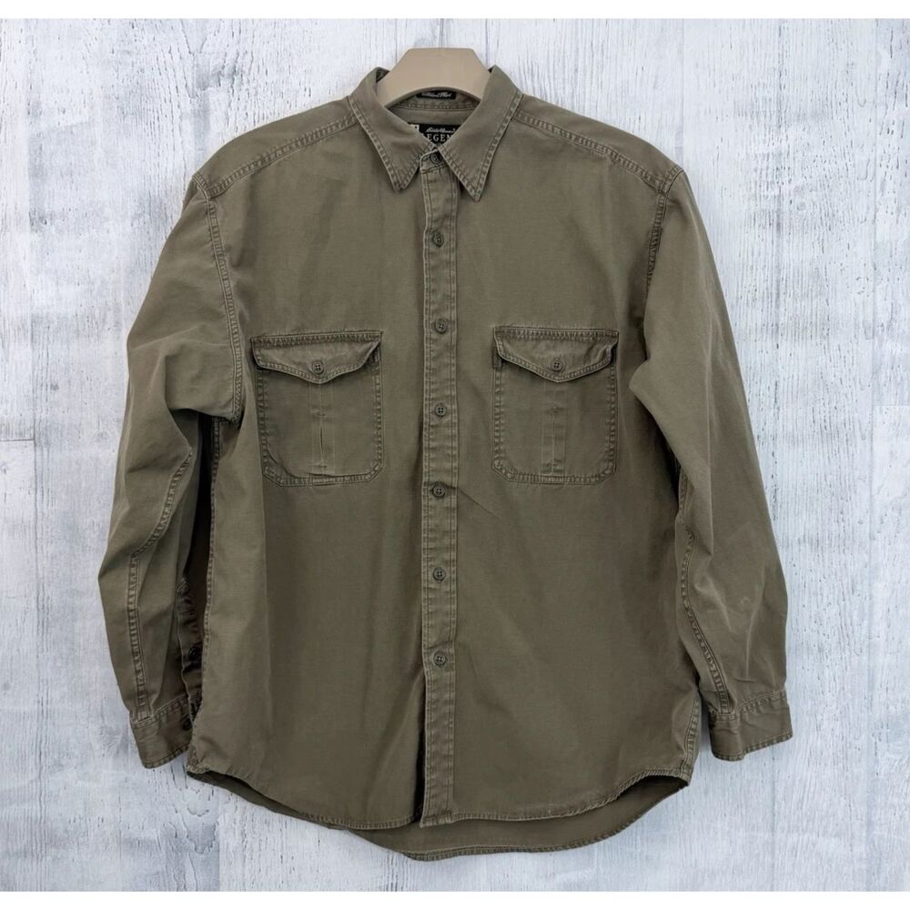 Eddie Bauer Legend Elkhorn Shirt Mens L Brown Cotton Canvas Utility Hunting